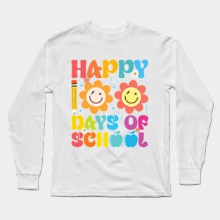 Happy 100 Days Of School Retro Groovy Teacher Student Long Sleeve T-Shirt